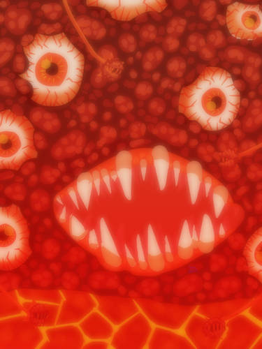 a mouth full of teeth inside of a wall of flesh
